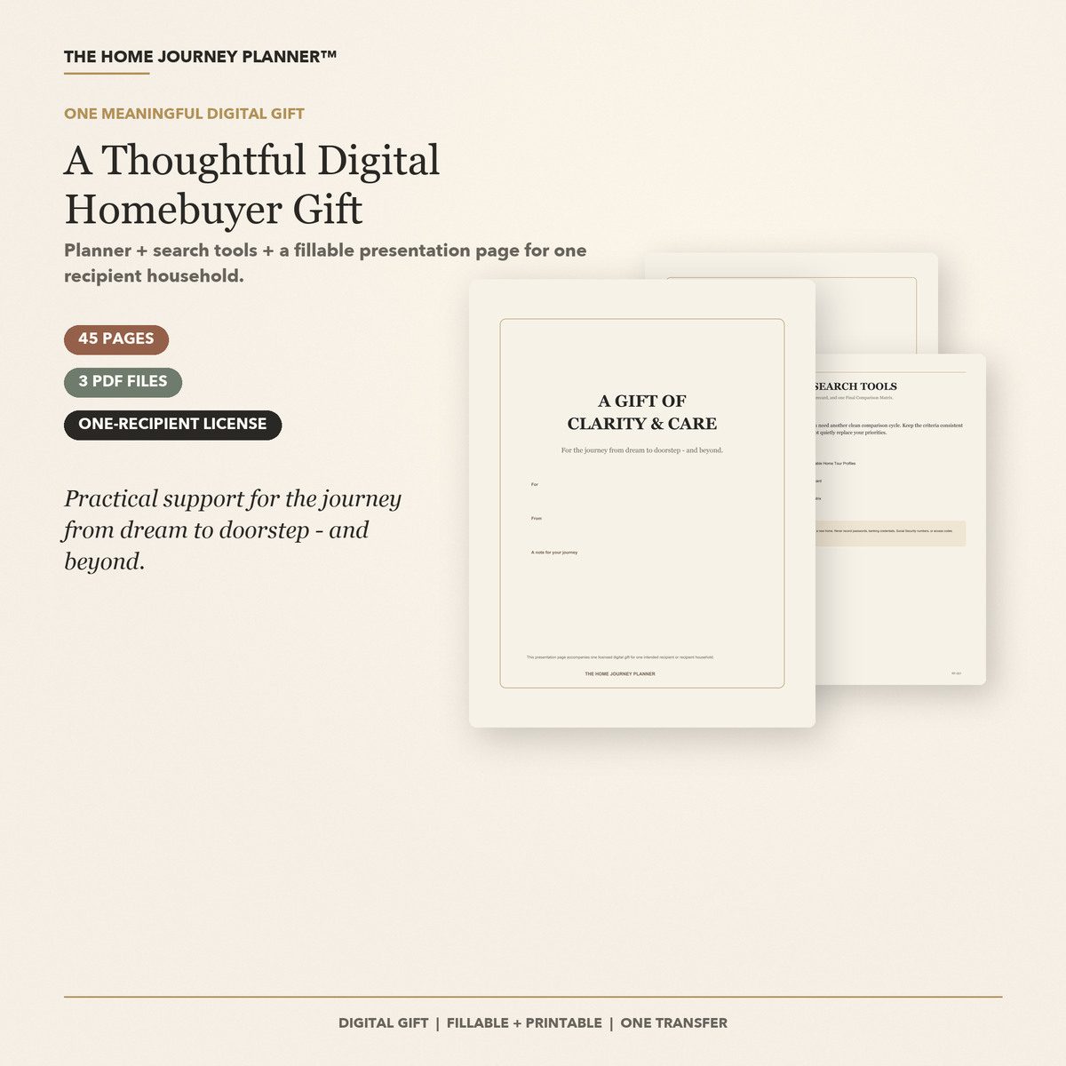 Digital homebuyer Gift Edition with fillable planner, reusable search tools and presentation page