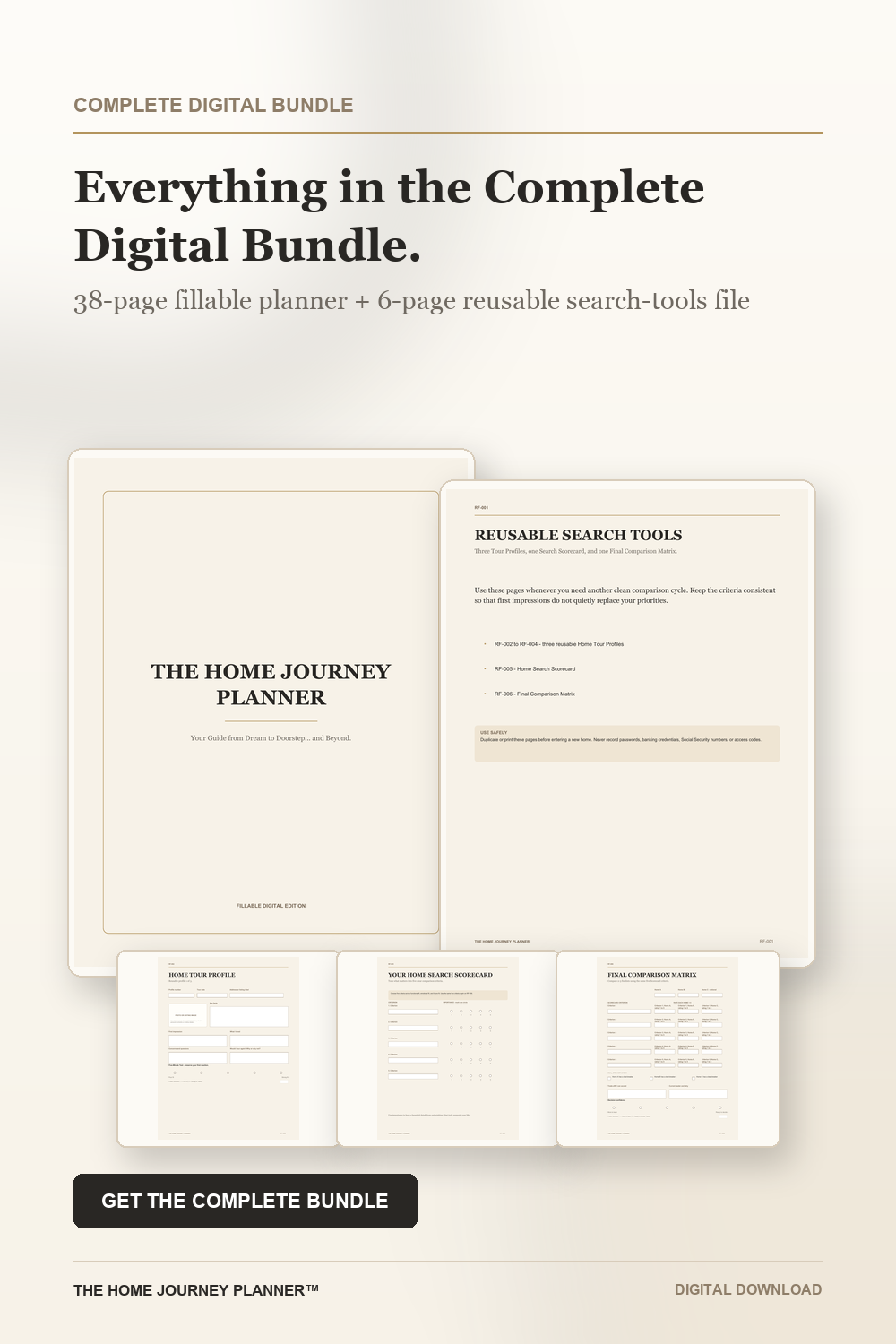 Fillable Home Journey Planner pages for home priorities, tour notes and property comparisons