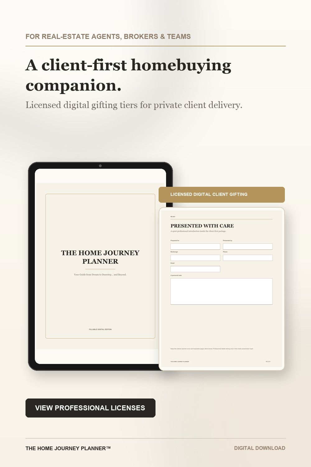 Home Journey Planner real estate professional license — Starter, Growth, and Pro client gift packages