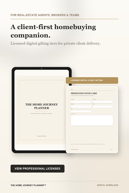 Home Journey Planner real estate professional license — Starter, Growth, and Pro client gift packages